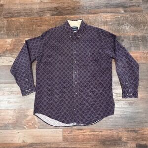 Wrangler Twenty X Mens XL Button Down Shirt Navy Burgundy Geometric Western